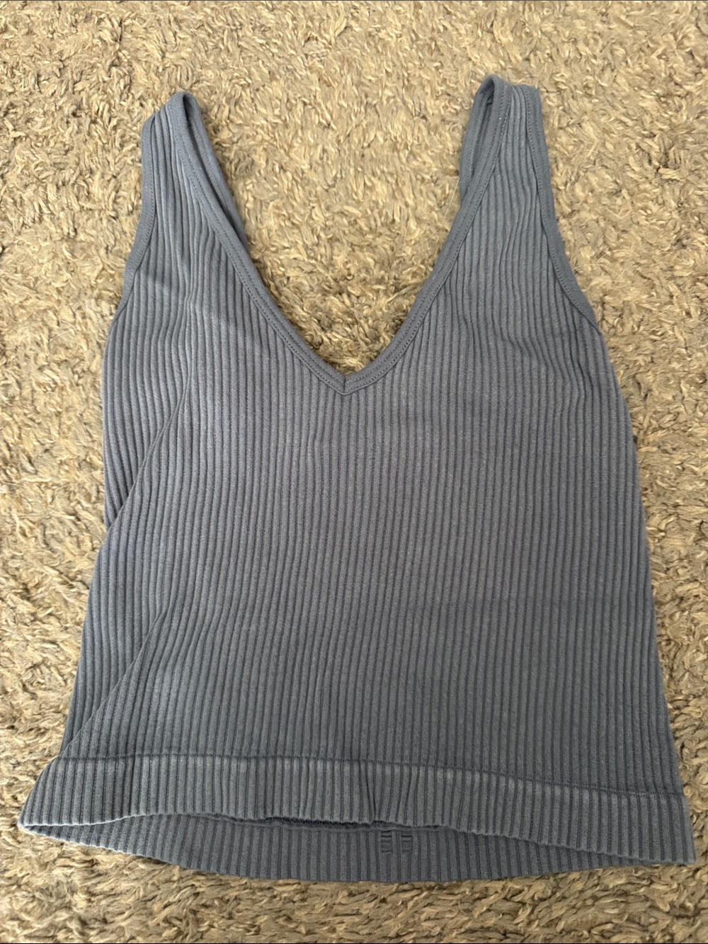 Aura Ribbed V-Neck Tank Top - Slate Gray